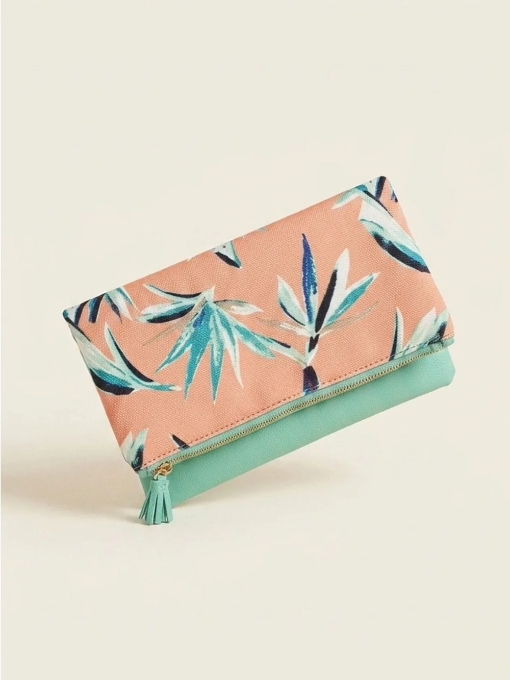 Rachel Pally Reversible Clutch Paradise Tropical Floral Mint Coral Vegan Leather